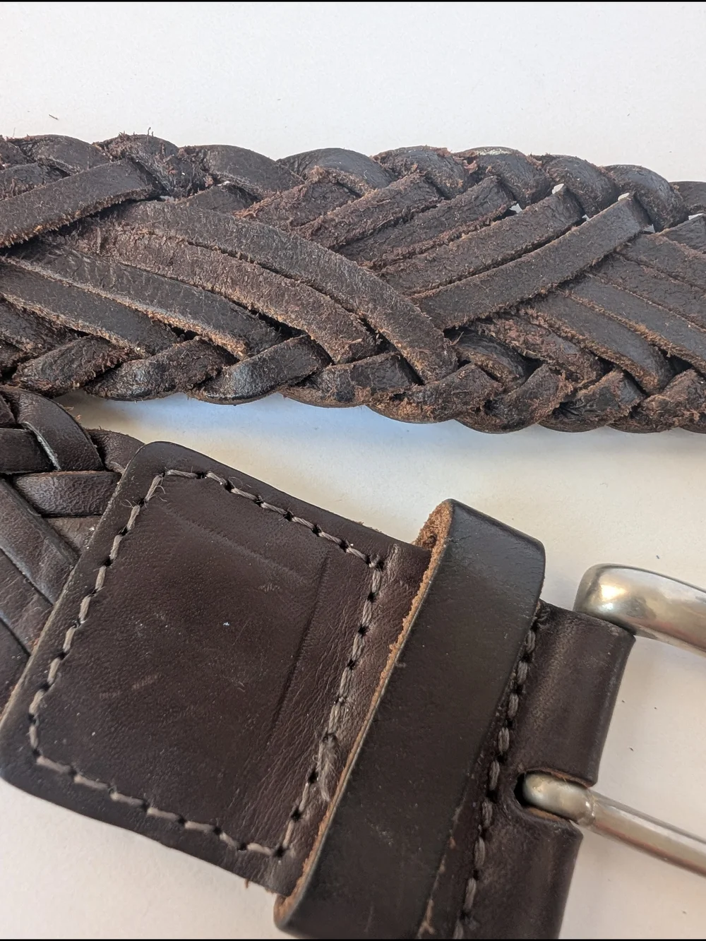 Banana Republic Dark Brown Braided Genuine Leather Belt Size M Brass Buckle